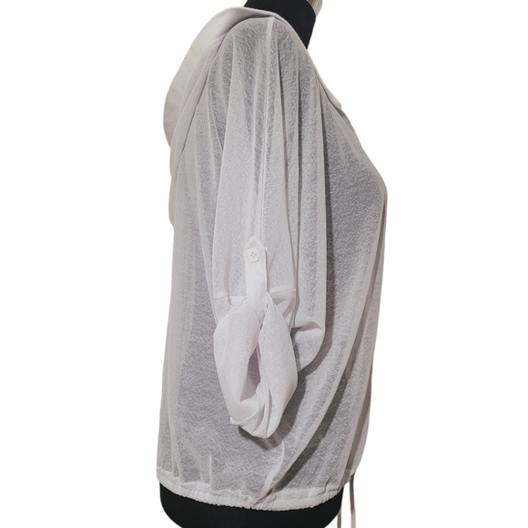 RED CORAL White Sheer Full Zip  Beach Cover Up With Hood Size Large - Picture 4 of 6